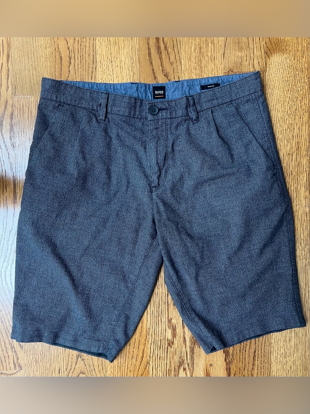 BOSS Men's Charcoal Navy Flat-Front Shorts